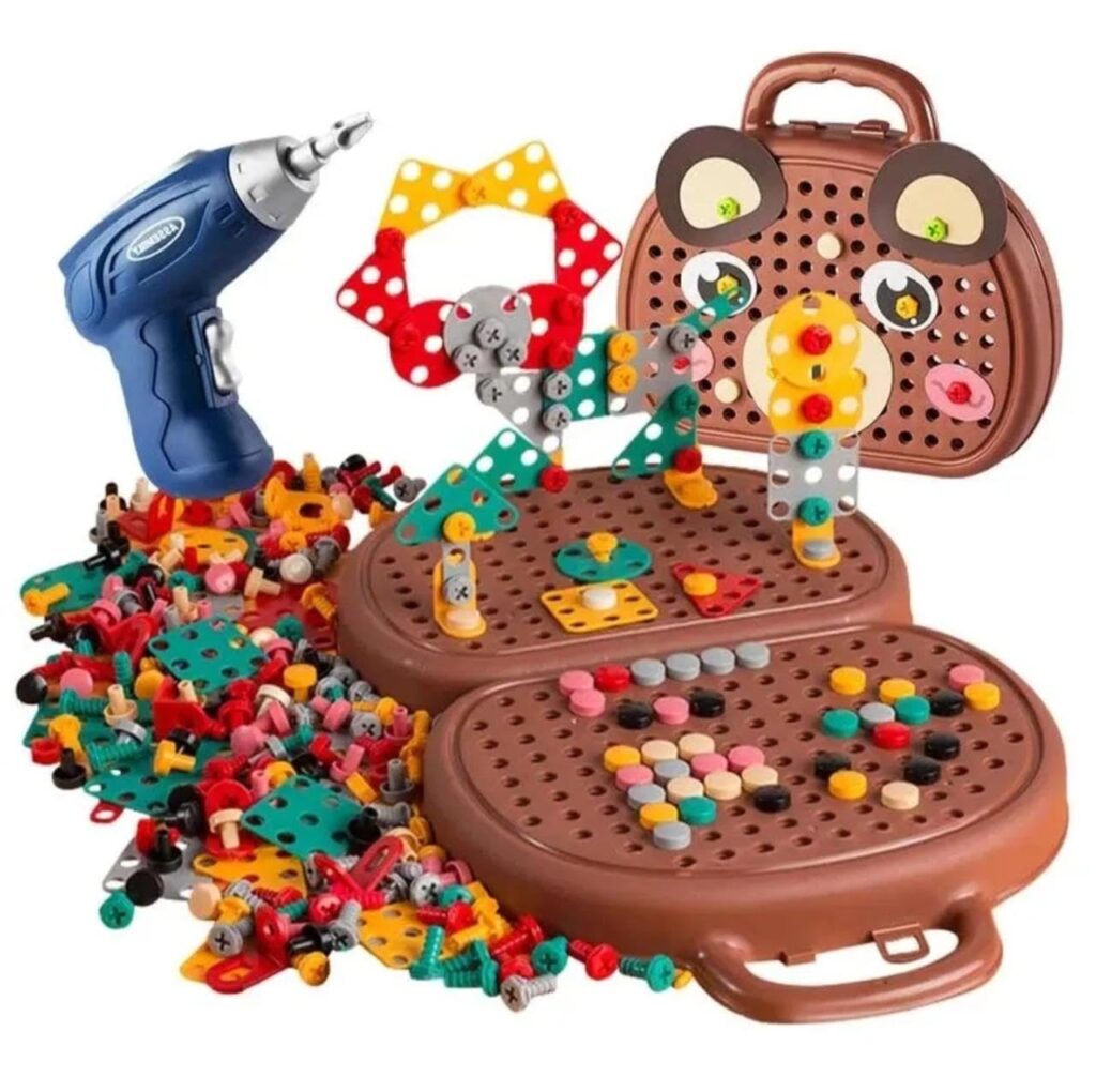 Assembly Toolbox Baby Puzzle Electric Drill Screwdriver (203 pcs) - Yellow