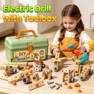 Assembly Toolbox Baby Puzzle Electric Drill Screwdriver (203 pcs) - Brown