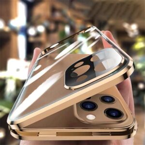 360° Magnetic Case with Double-Sided Tempered Glass - iPhone 12 Pro Max / Gold