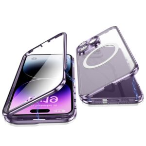 360° Magnetic Case with Double-Sided Tempered Glass - iPhone 14 Pro / Silver