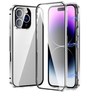 360° Magnetic Case with Double-Sided Tempered Glass - iPhone 16 Pro Max / Silver