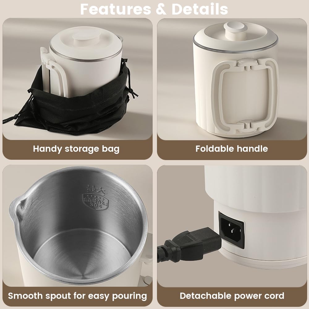 Foldable Electric Kettle Cooker Travel Water Boiler Portable Stainless Steel