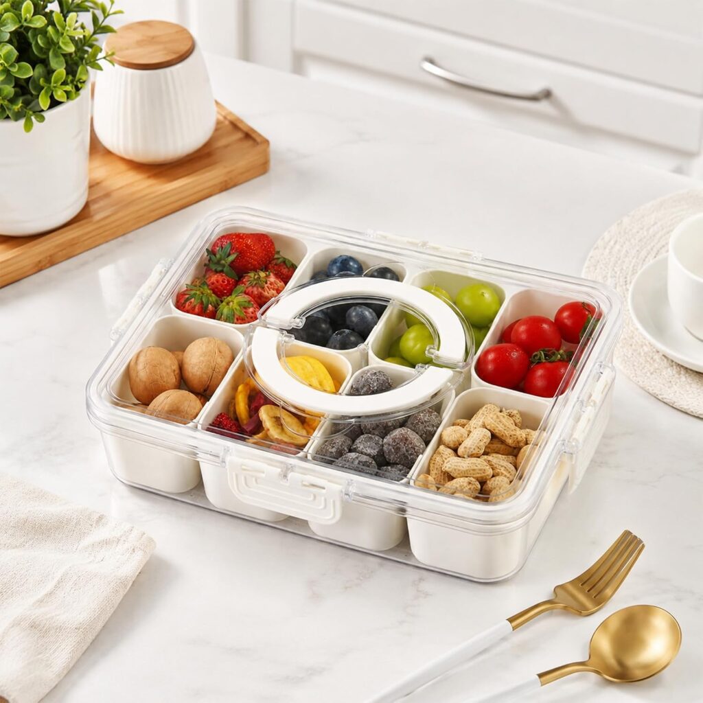 Multi-Section Transparent Snack Container with Lid