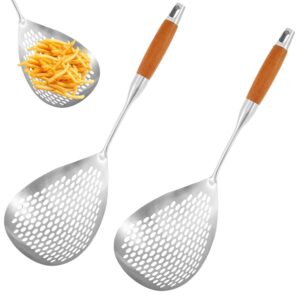 Large Skimmer Slotted Spoon with Wooden Handle (Set of 2)