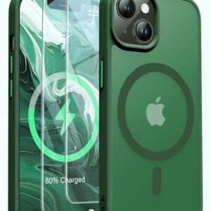 360° Magnetic Case with Double-Sided Tempered Glass - iPhone 14 Plus / Green