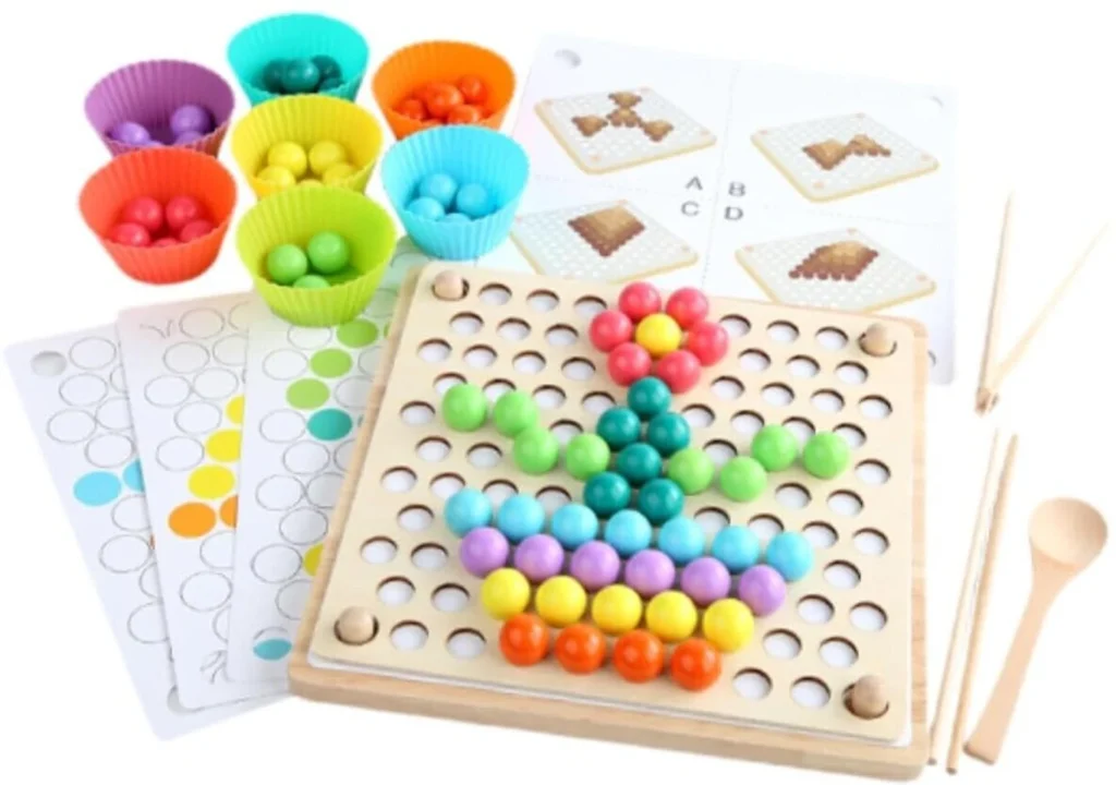 Montessori wooden rainbow beads sorting toy