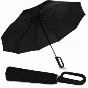 Ring buckle umbrella sturdy windproof travel portable - black